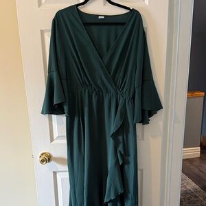 Chic Teal Long Sleeve Wrap Dress